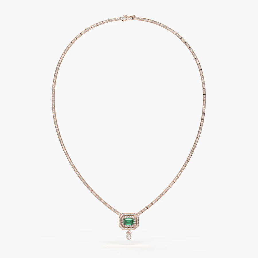Emerald Halo Pendant Necklace