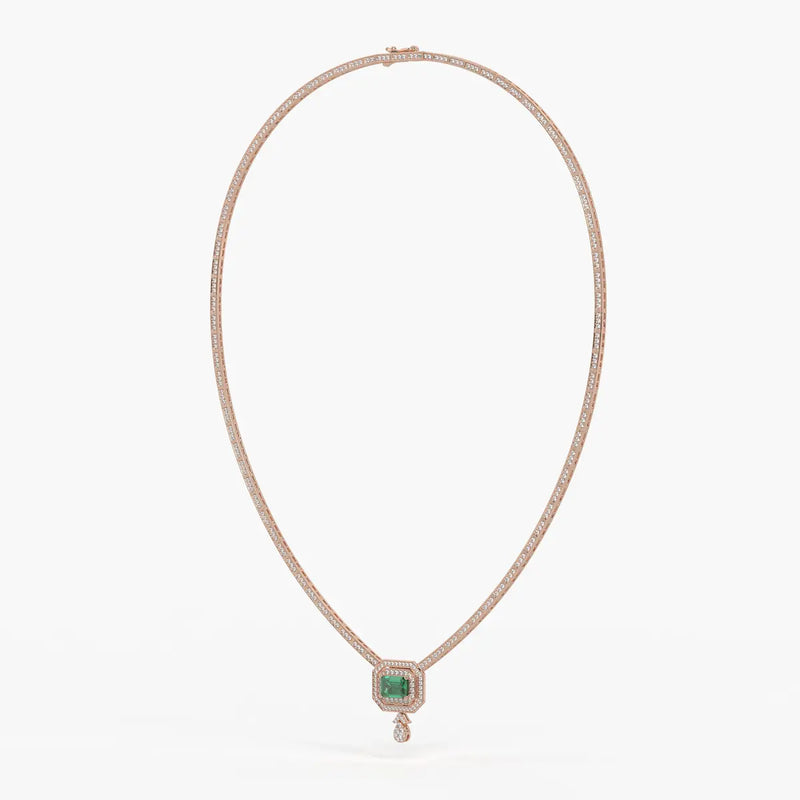 Emerald Halo Pendant Necklace