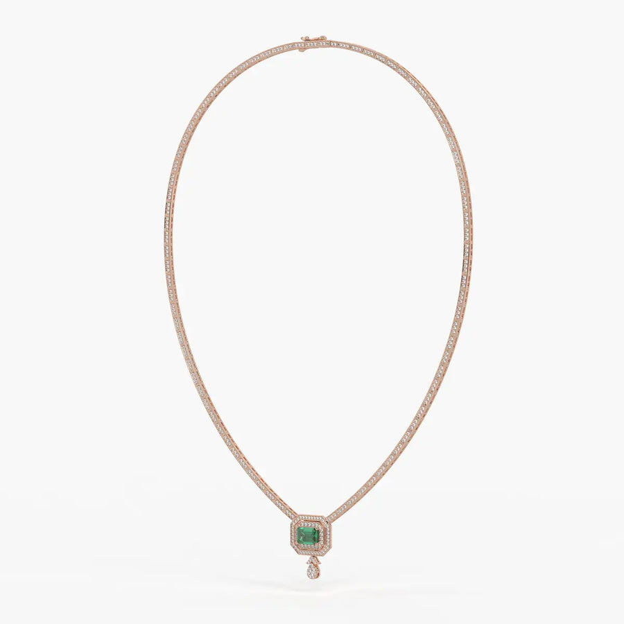 Emerald Halo Pendant Necklace