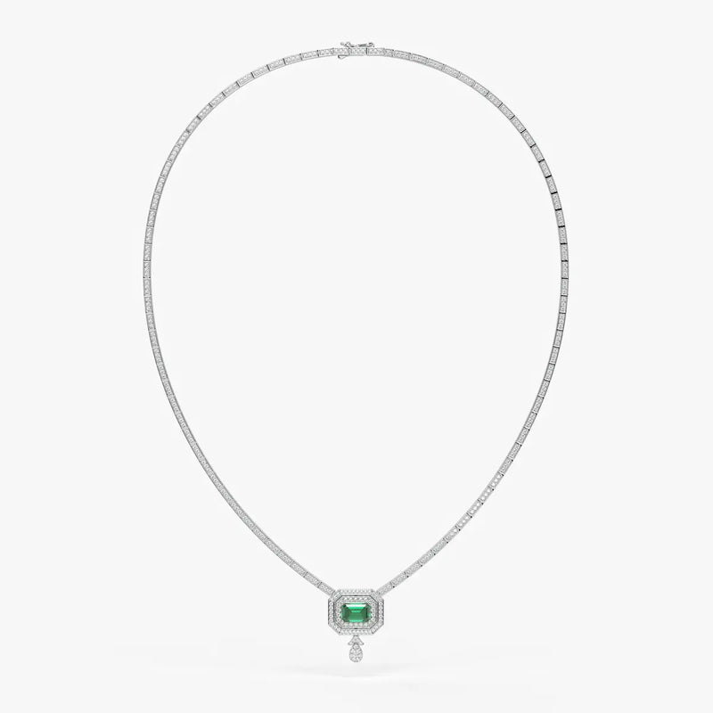 Emerald Halo Pendant Necklace