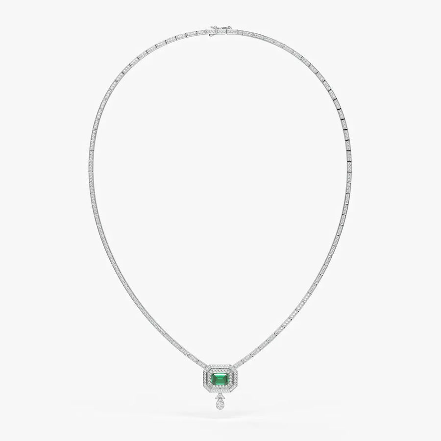 Emerald Halo Pendant Necklace