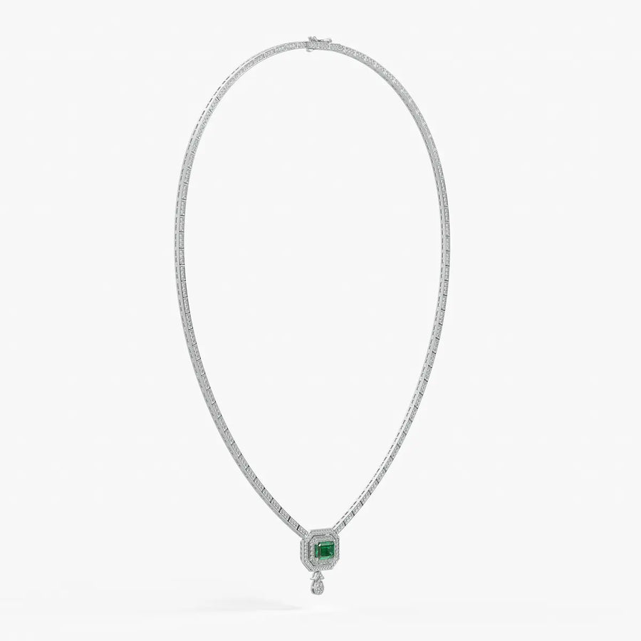 Emerald Halo Pendant Necklace