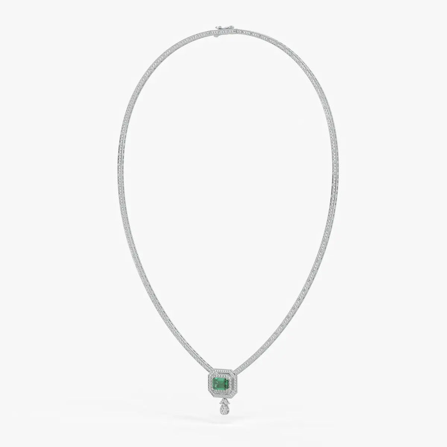 Emerald Halo Pendant Necklace