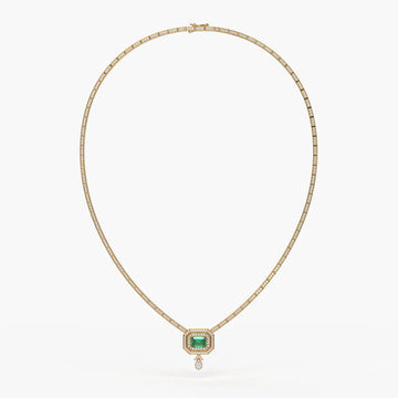Emerald Halo Pendant Necklace