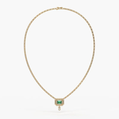 Emerald Halo Pendant Necklace