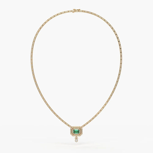Emerald Halo Pendant Necklace