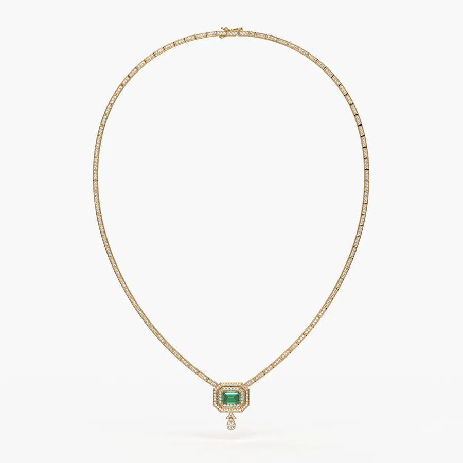 Emerald Halo Pendant Necklace