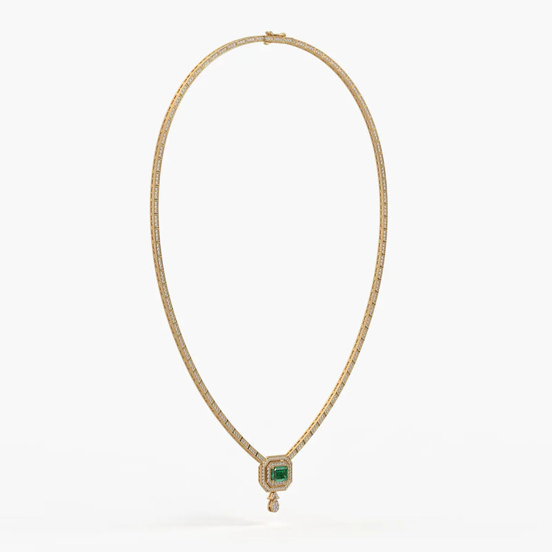 Emerald Halo Pendant Necklace