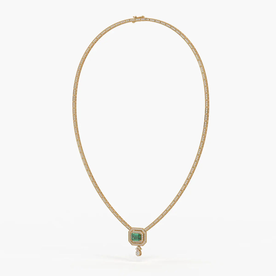 Emerald Halo Pendant Necklace