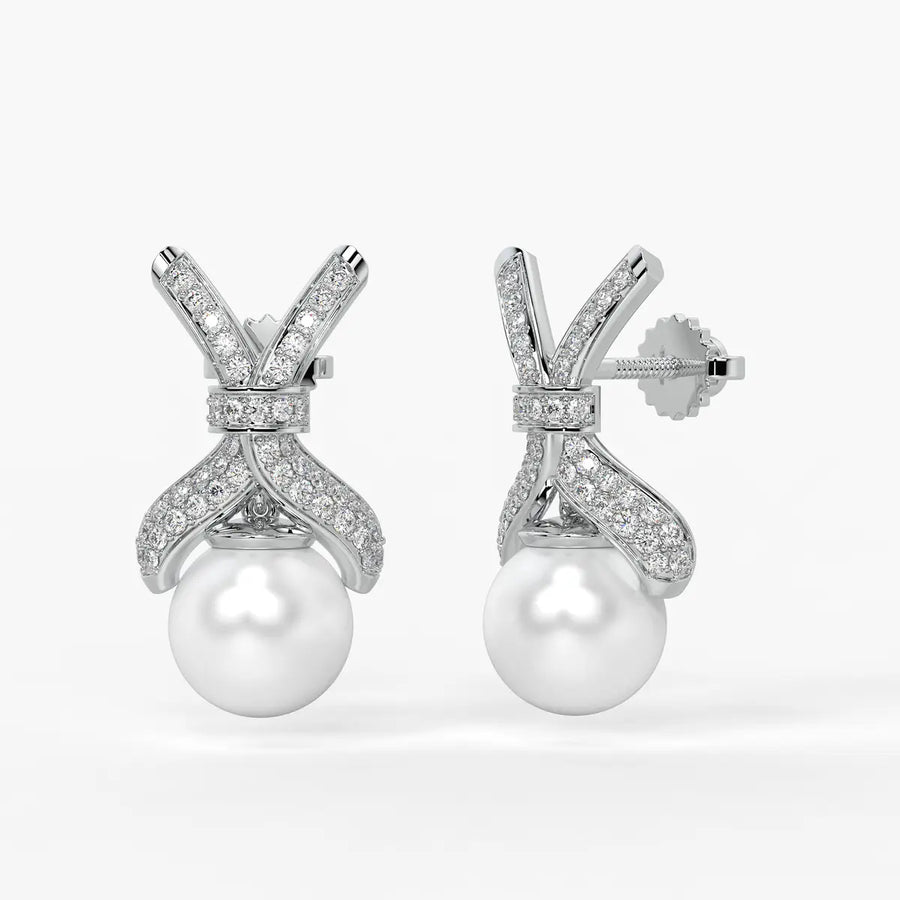 Ribbon Pearl Drop Earrings