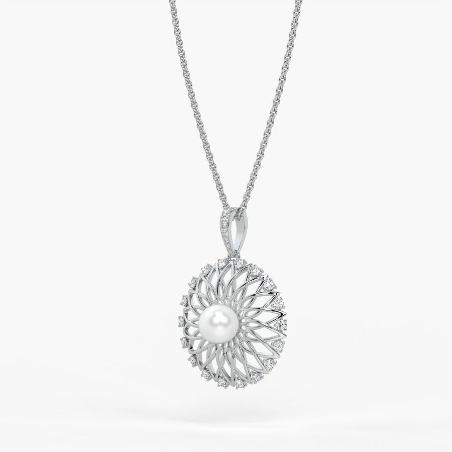 Sunburst Pearl Diamond Pendant