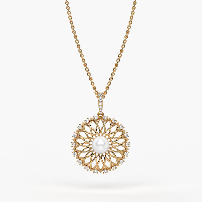 Sunburst Pearl Diamond Pendant