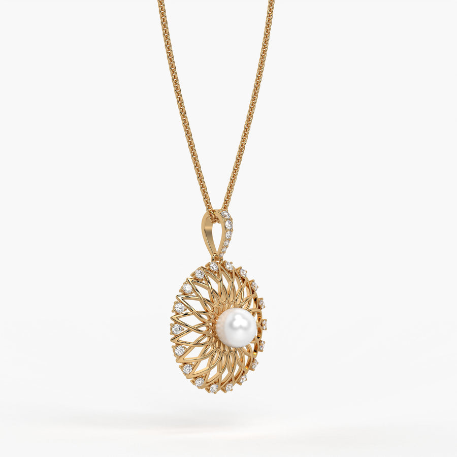 Sunburst Pearl Diamond Pendant