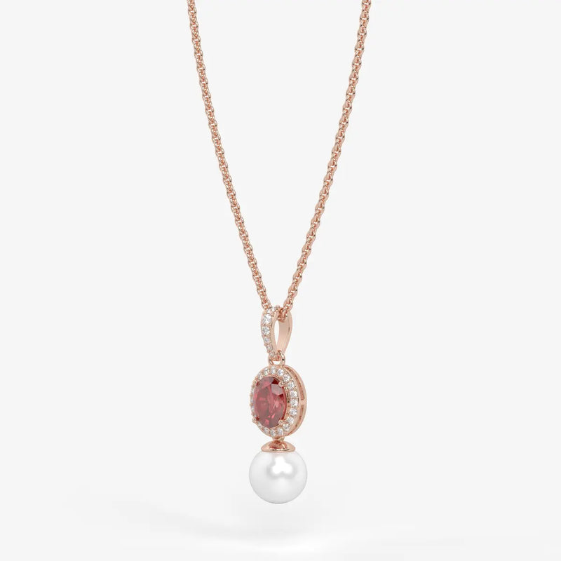 Roselle Pearl Halo Pendant Necklace