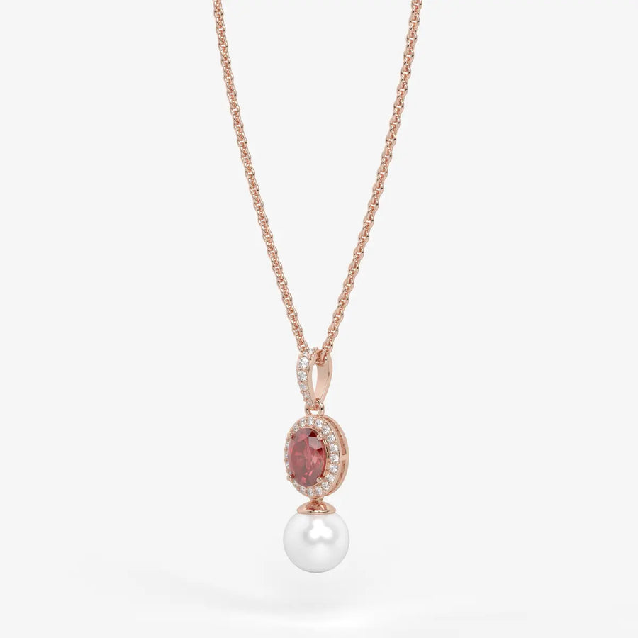 Roselle Pearl Halo Pendant Necklace
