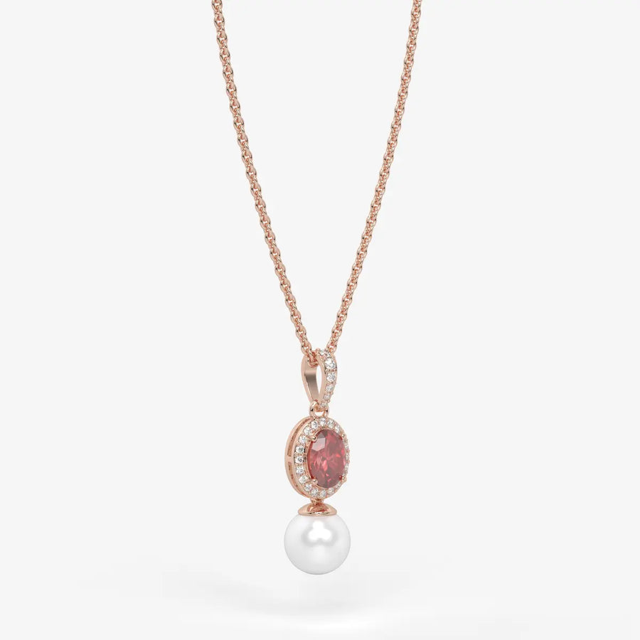 Roselle Pearl Halo Pendant Necklace
