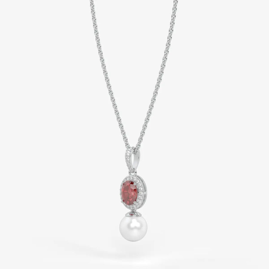 Roselle Pearl Halo Pendant Necklace