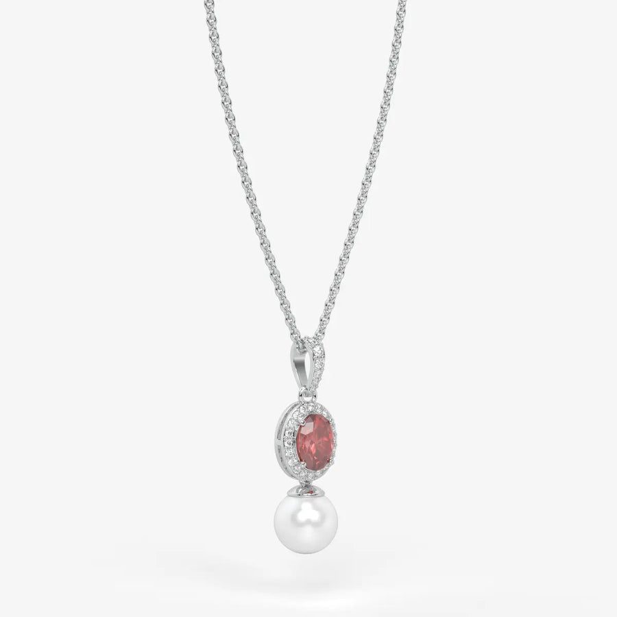 Roselle Pearl Halo Pendant Necklace