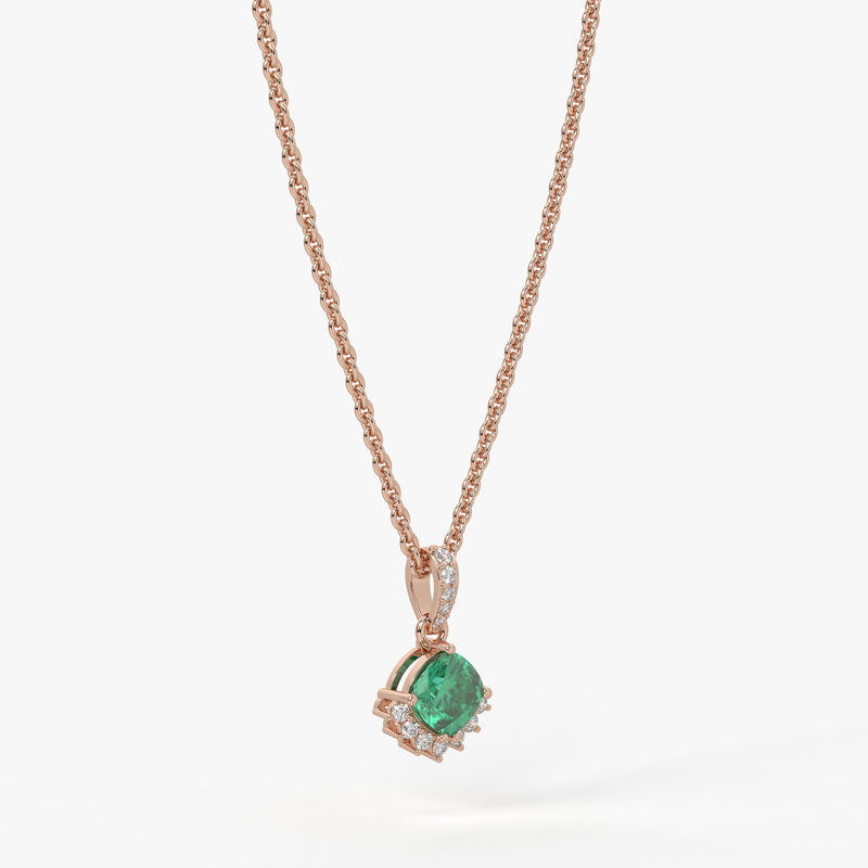 Sylvara Round Green Stone Diamond Drop Pendant