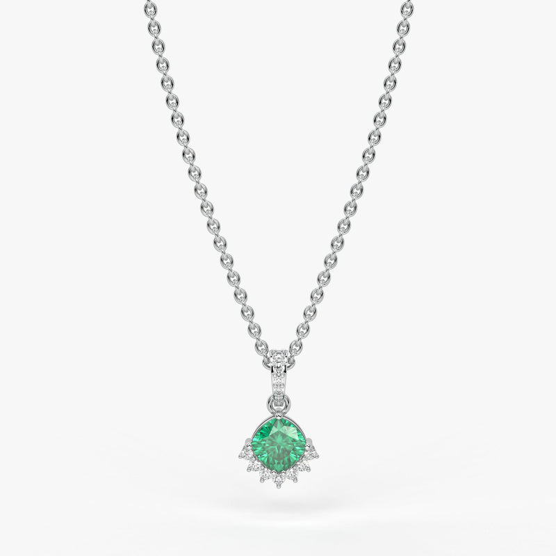 Sylvara Round Green Stone Diamond Drop Pendant