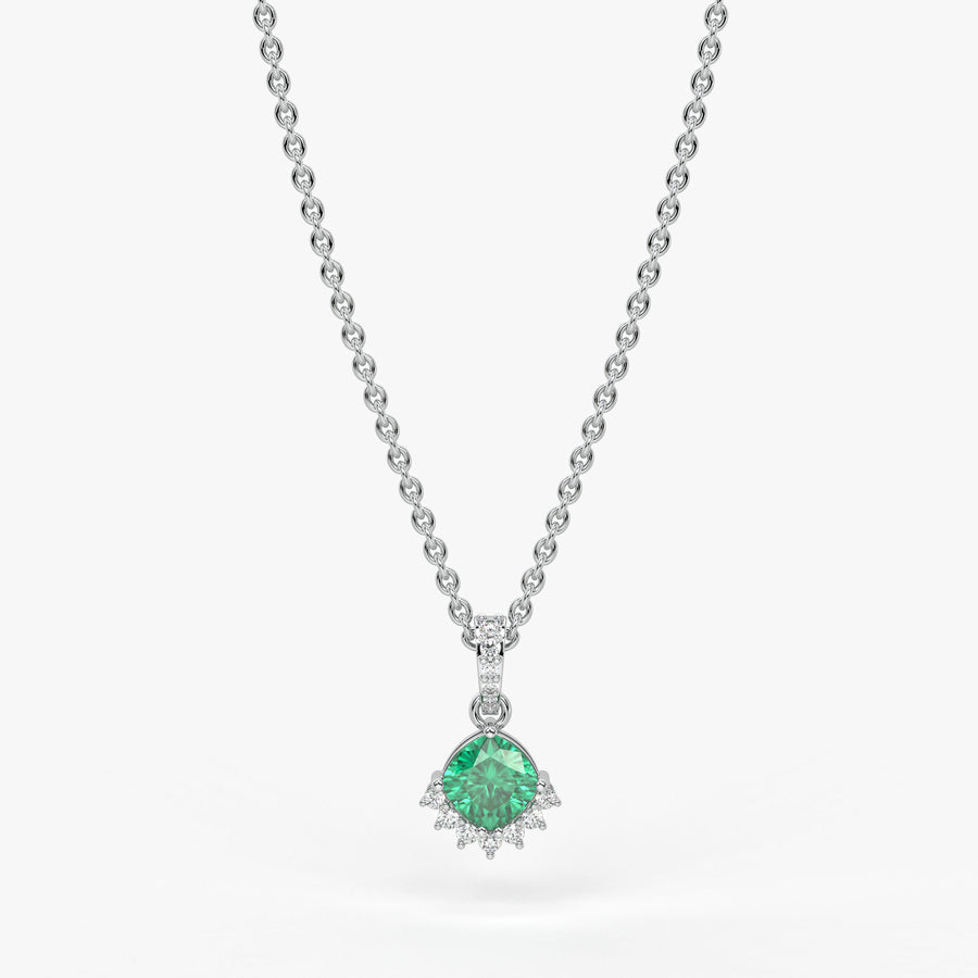 Sylvara Round Green Stone Diamond Drop Pendant