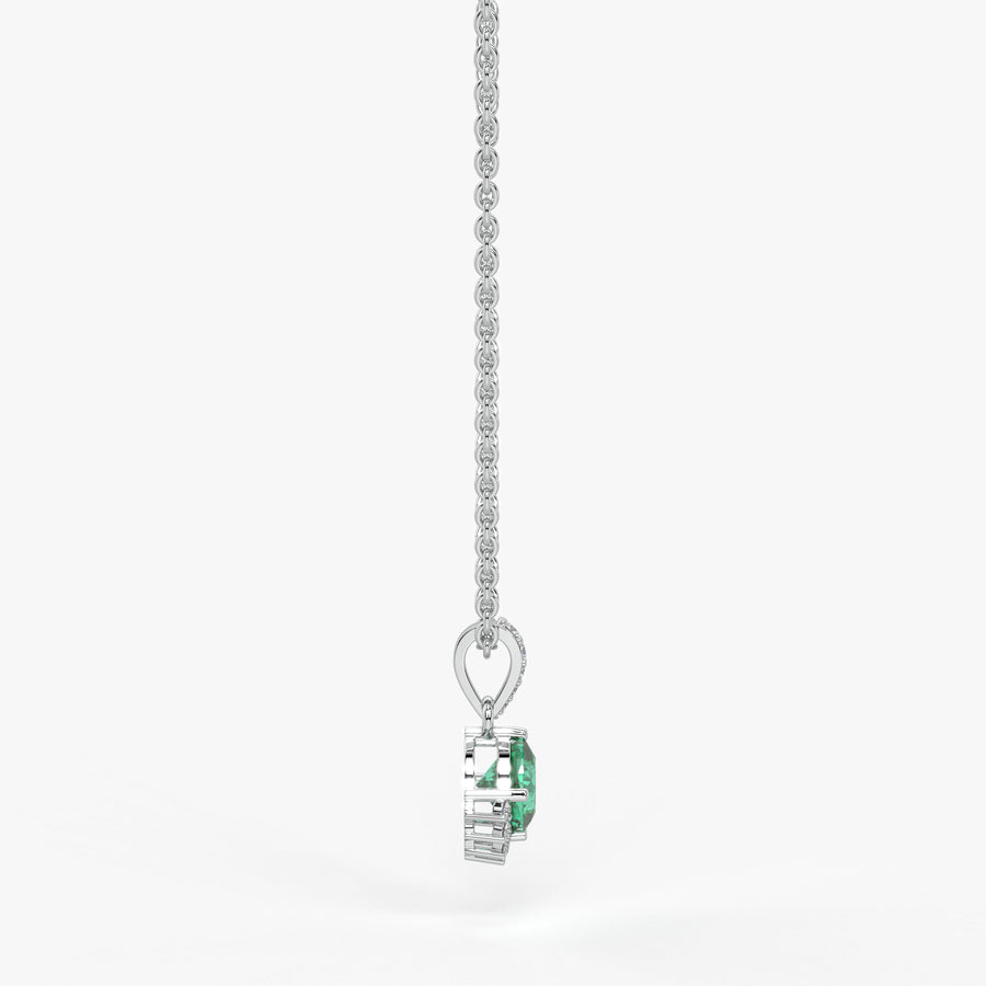 Sylvara Round Green Stone Diamond Drop Pendant