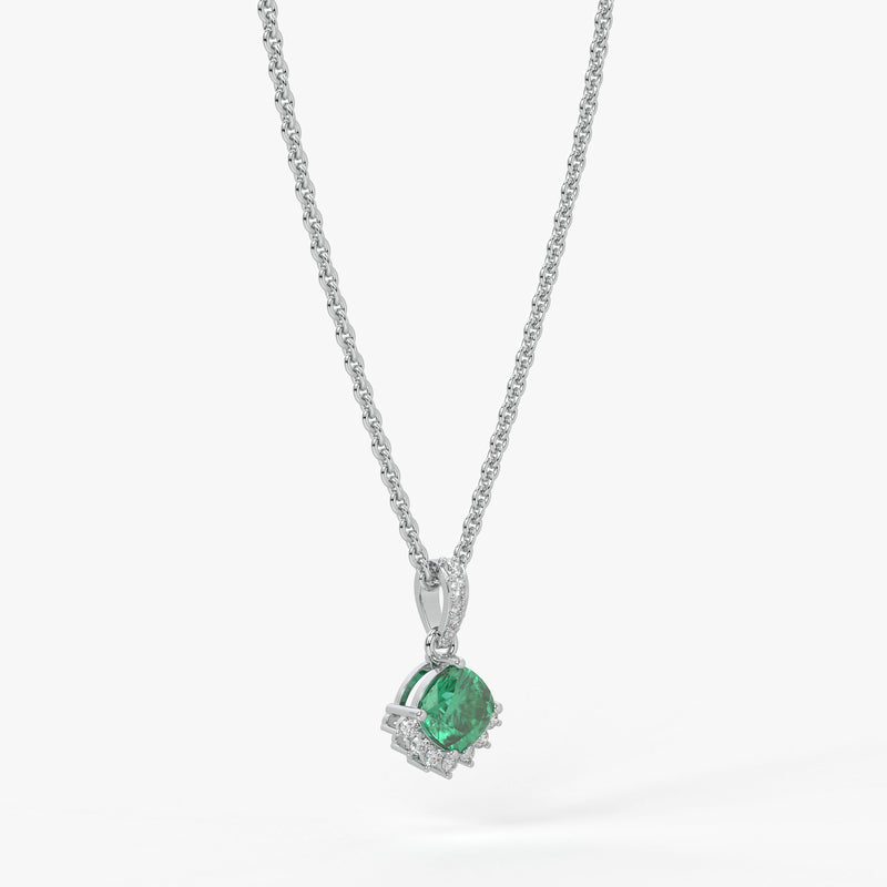 Sylvara Round Green Stone Diamond Drop Pendant