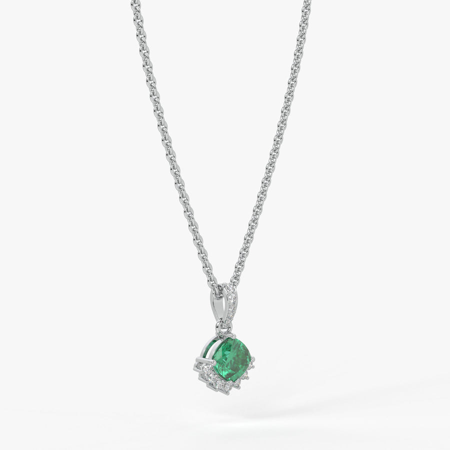 Sylvara Round Green Stone Diamond Drop Pendant