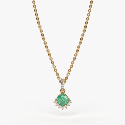 Sylvara Round Green Stone Diamond Drop Pendant