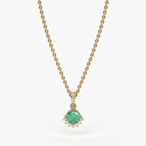 Sylvara Round Green Stone Diamond Drop Pendant