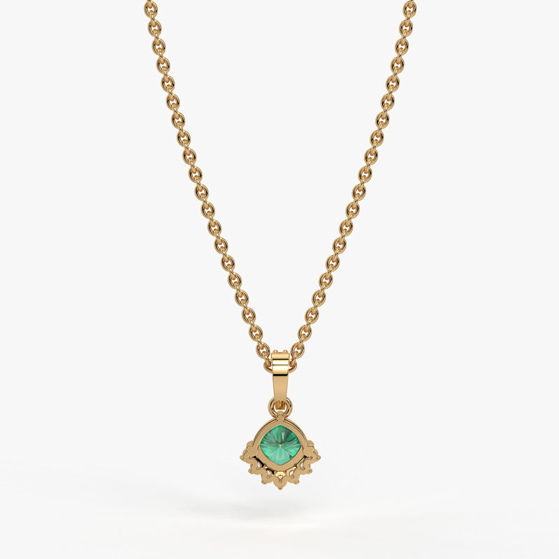 Sylvara Round Green Stone Diamond Drop Pendant