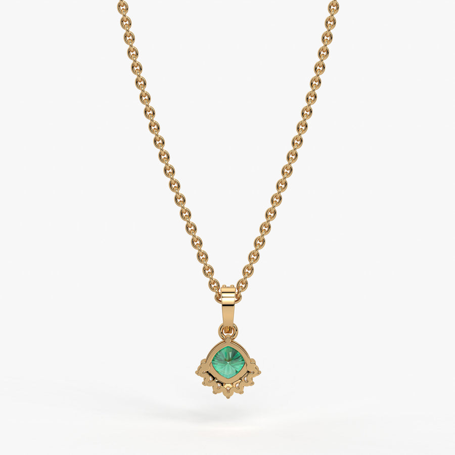 Sylvara Round Green Stone Diamond Drop Pendant