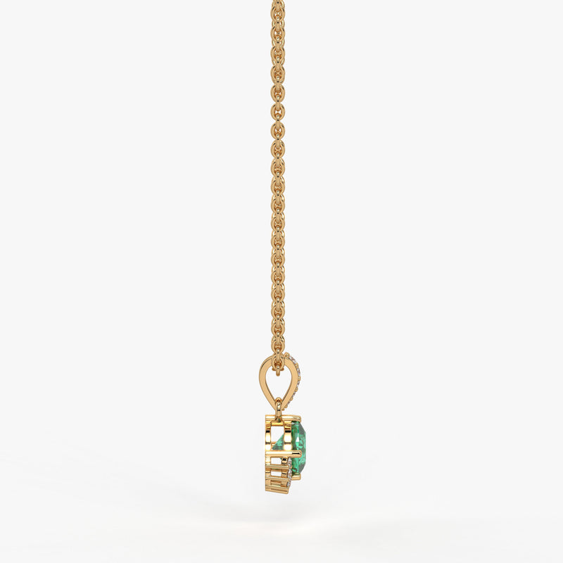 Sylvara Round Green Stone Diamond Drop Pendant