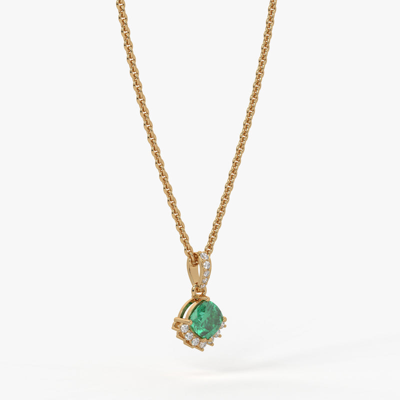 Sylvara Round Green Stone Diamond Drop Pendant