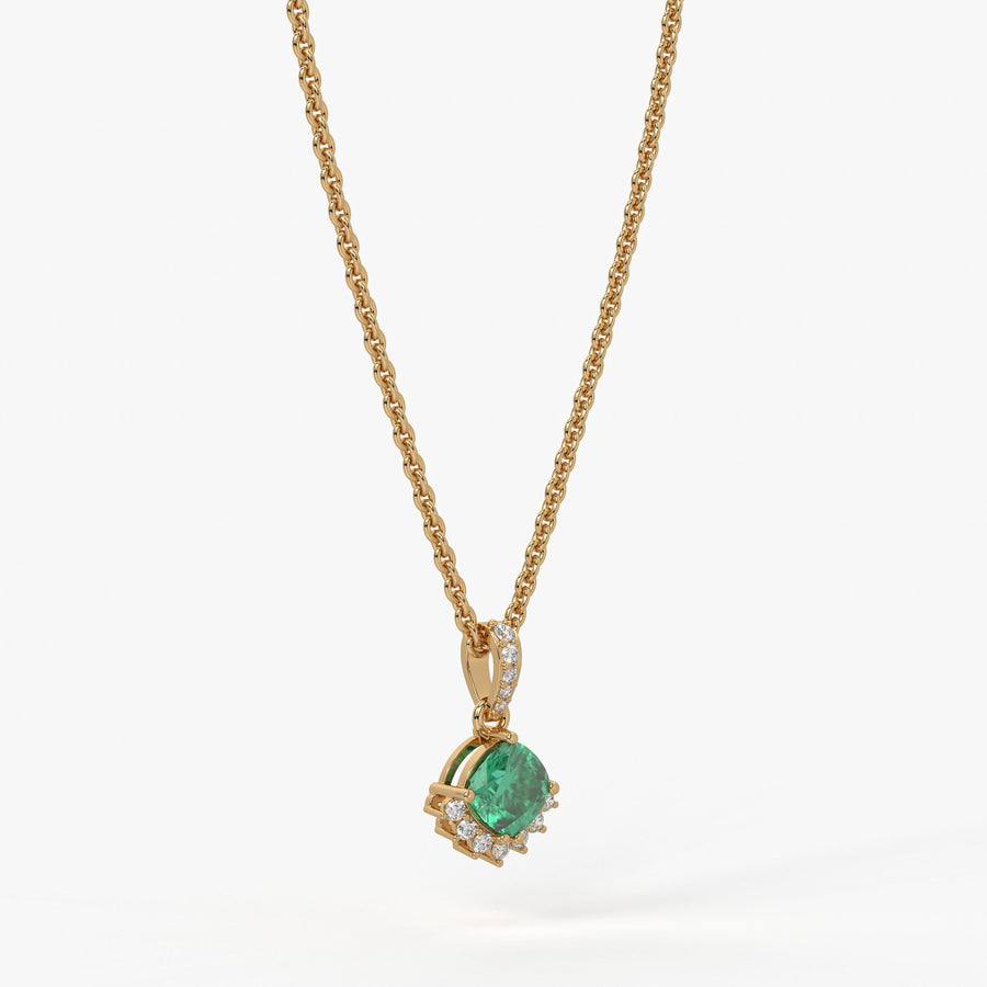 Sylvara Round Green Stone Diamond Drop Pendant