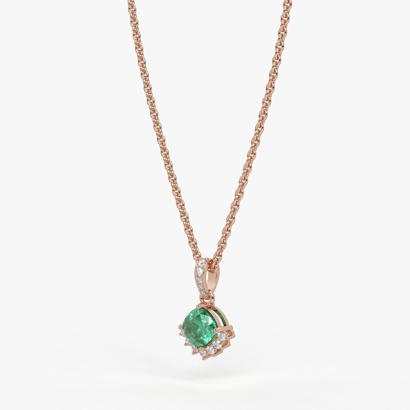 Sylvara Round Green Stone Diamond Drop Pendant