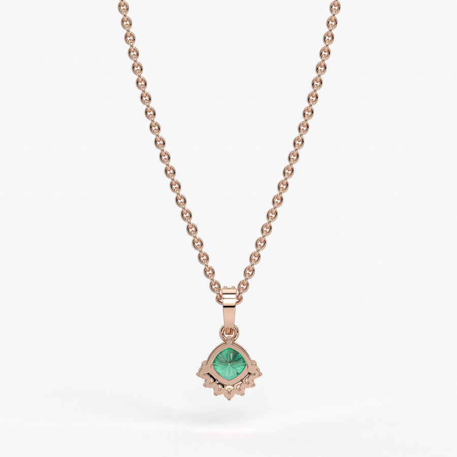 Sylvara Round Green Stone Diamond Drop Pendant