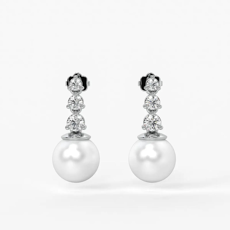 Triple Stone Pearl Drop Earrings