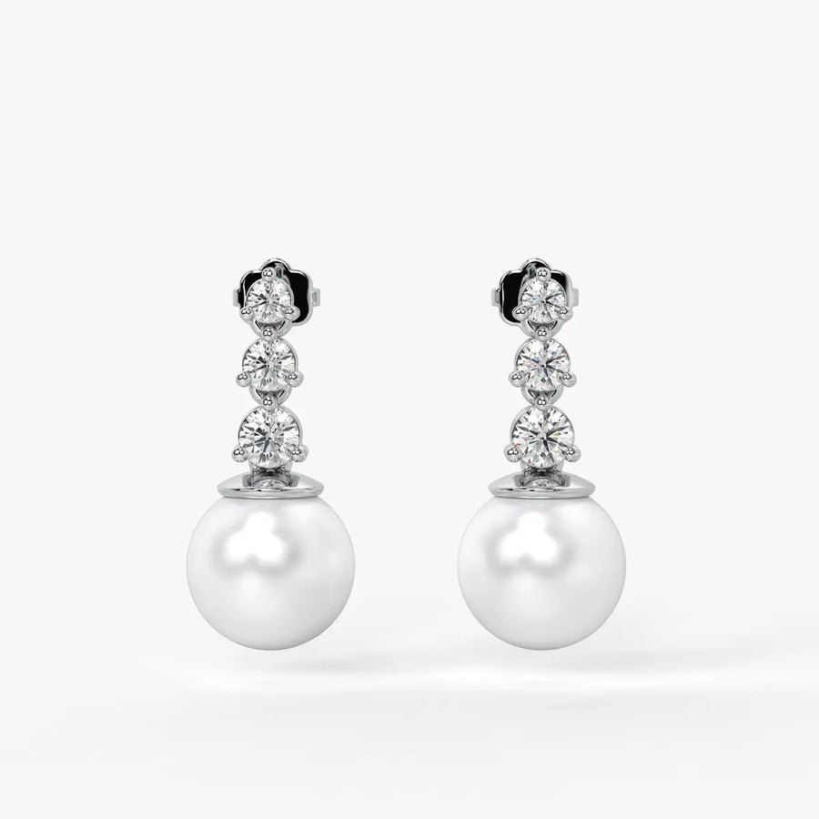 Triple Stone Pearl Drop Earrings