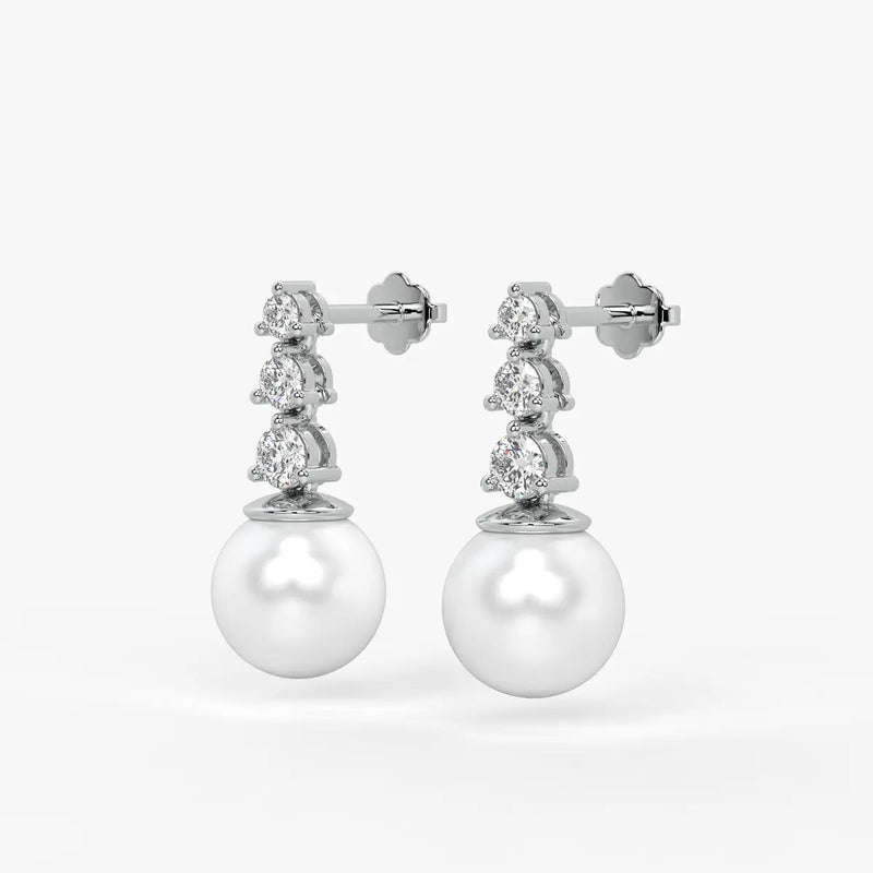 Triple Stone Pearl Drop Earrings