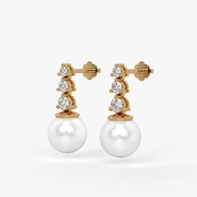 Triple Stone Pearl Drop Earrings