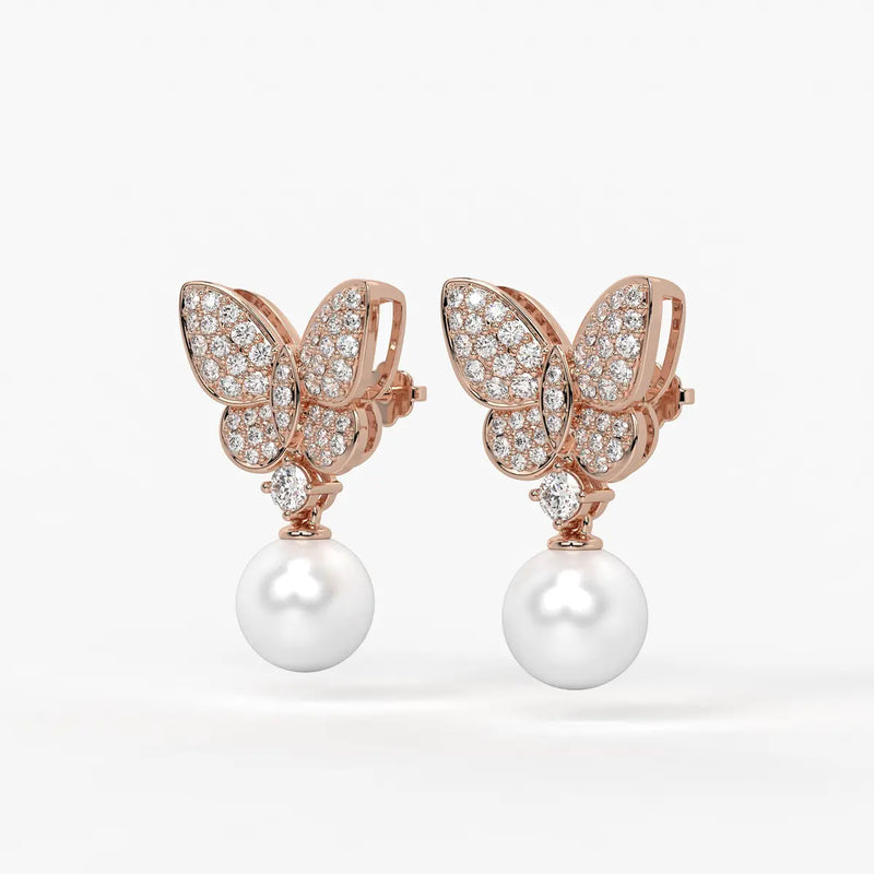 Butterfly Sparkle Pearl Drop Earrings