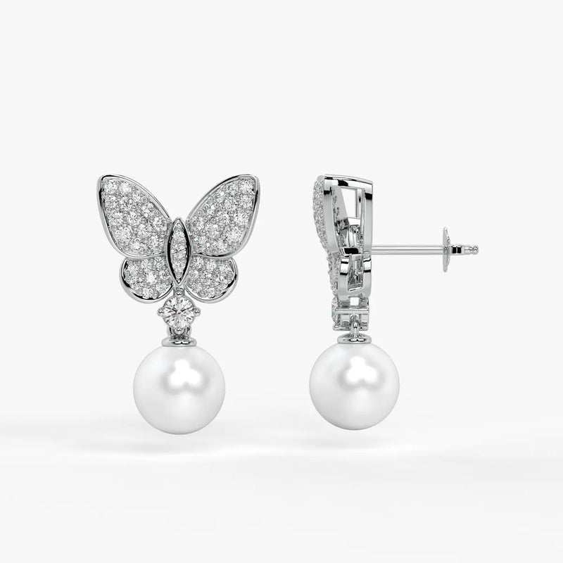 Butterfly Sparkle Pearl Drop Earrings
