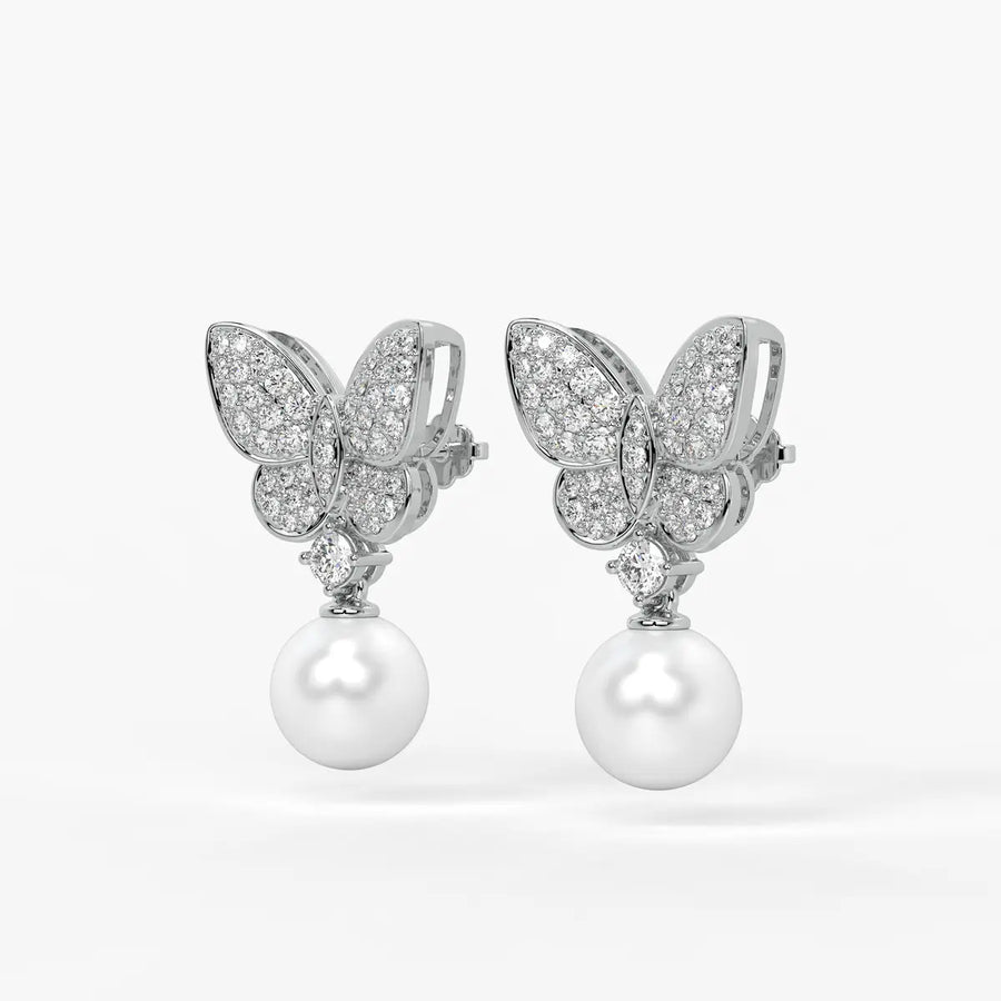 Butterfly Sparkle Pearl Drop Earrings