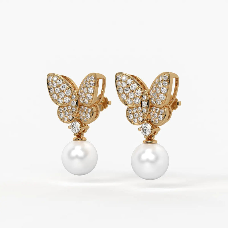 Butterfly Sparkle Pearl Drop Earrings