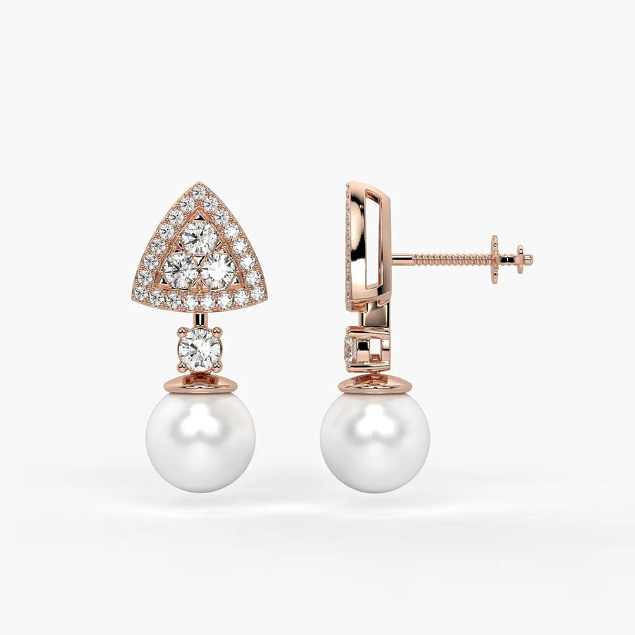 Triangle Halo Pearl Drop Earrings