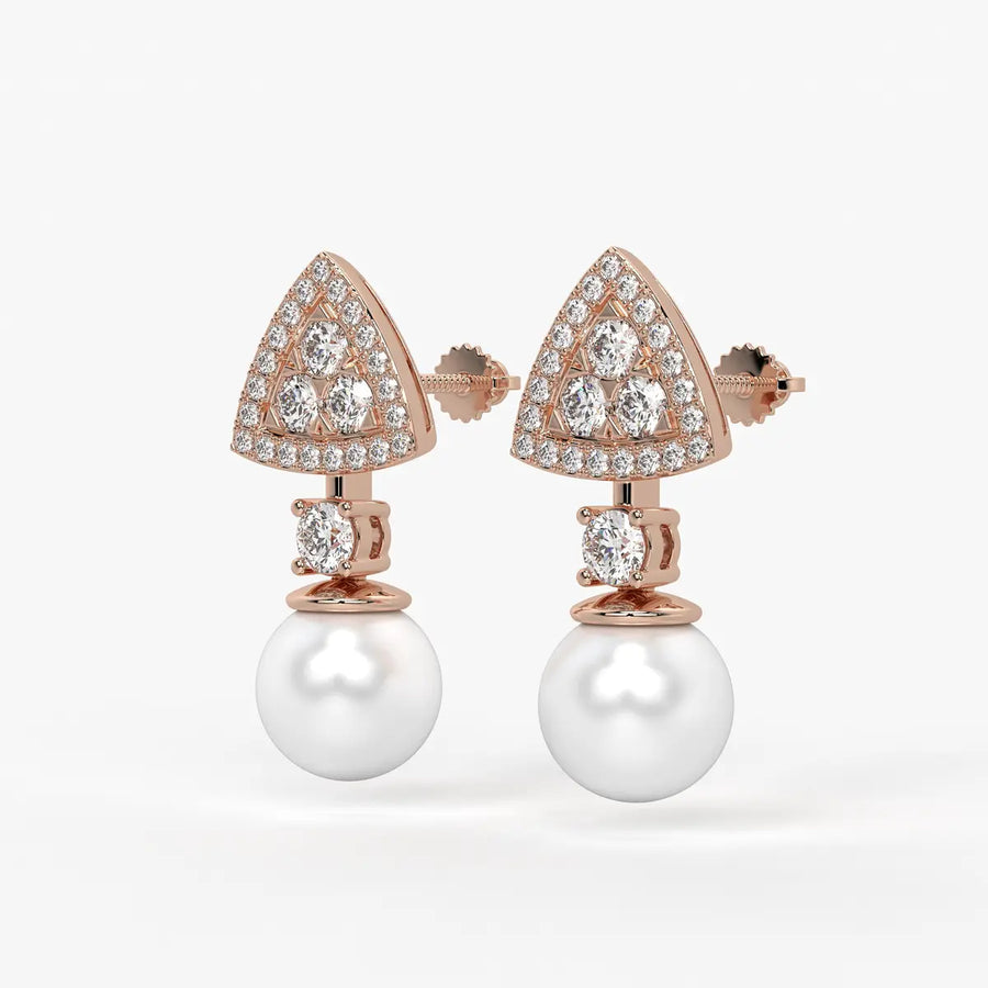 Triangle Halo Pearl Drop Earrings