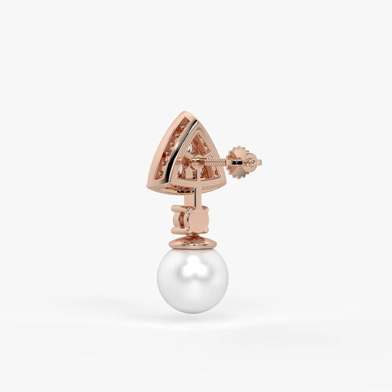 Triangle Halo Pearl Drop Earrings