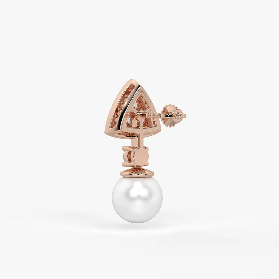 Triangle Halo Pearl Drop Earrings