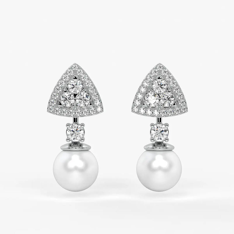 Triangle Halo Pearl Drop Earrings